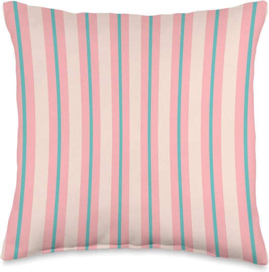 Cute Pastel Peach Green Striped Vertical Pattern Minimalist Throw Pillow
