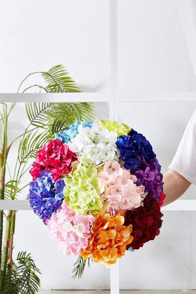 10Pcs Artificial Hydrangea Flowers Blush Heads Fake Hydrangea Silk Flowers for Wedding Centerpieces Bouquets DIY Floral Decor Home Decoration with Stems(VASE NOT Included)