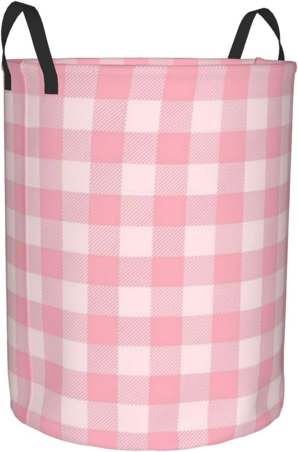 Pink Checkered Large Laundry Basket,Collapsible Laundry Hamper With Handle Checkered Room Decor,Round Waterproof Dirty Clothes Hamper Toy Organizer Storage Basket Gift for Home Bedroom Bathroom Decor
