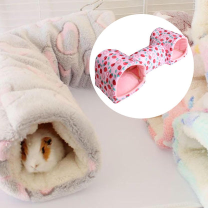 Hamster Tunnel Bed Hideout, Polyester Small Pet Cave for Guinea Pigs, Mice, Chinchillas and Dwarf Rabbits, Pink Strawberry