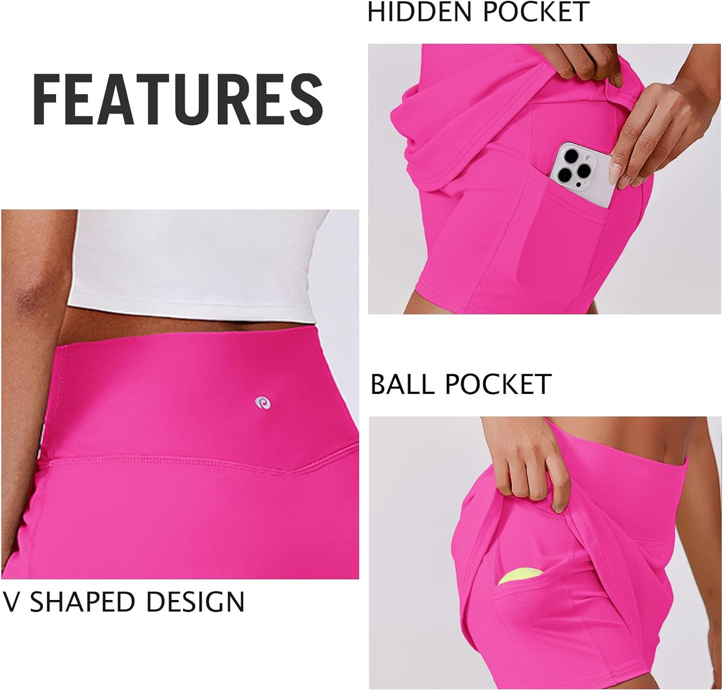 PINSPARK Womens Tennis Skirt High Waisted Golf Skort with 2 Pockets Stretchy Athletic Skirts for Workout Pickleball Running