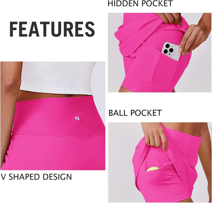PINSPARK Womens Tennis Skirt High Waisted Golf Skort with 2 Pockets Stretchy Athletic Skirts for Workout Pickleball Running