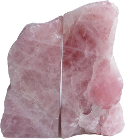 Rose Quartz Bookends - Decorative Stone Book Ends for Office Home Decor, Pink Crystal Book Lover Gift (1 Pair, 2-3 Lbs with Non-Slip Bumpers)