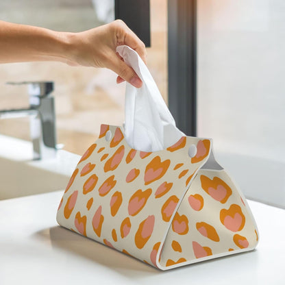 Peach Orange Spots Pink Leopard Pattern Tissue Box Cover Rectangle Pu Leather Tissue Box Holder for Car Bathroom Bedroom Desk Tabletop Decor