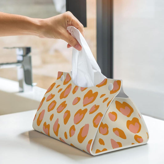 Peach Orange Spots Pink Leopard Pattern Tissue Box Cover Rectangle Pu Leather Tissue Box Holder for Car Bathroom Bedroom Desk Tabletop Decor