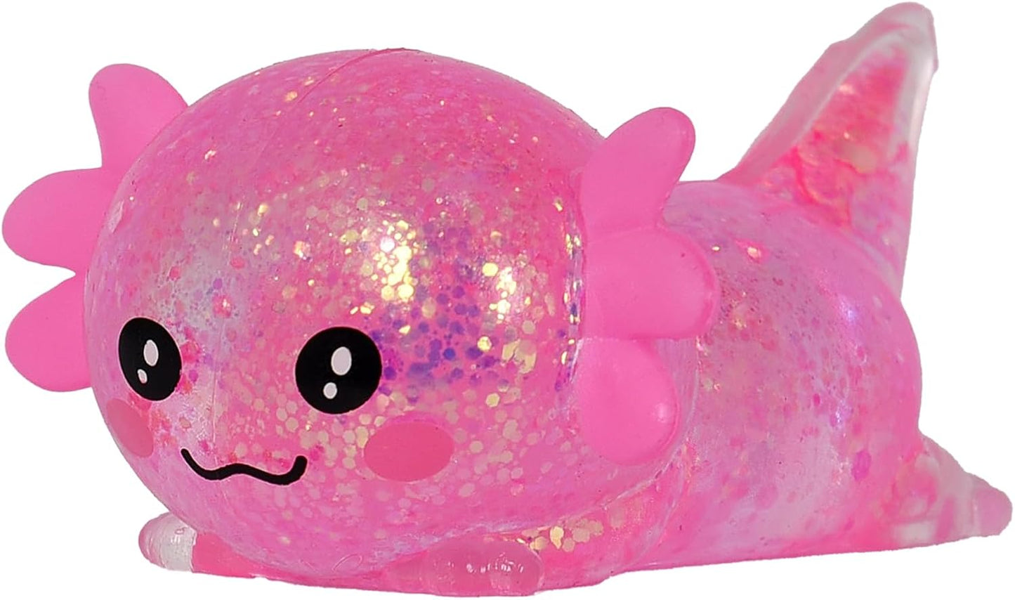 Axolotl Squishy Stress Ball, Soft TPR Slow Rising Squeeze Toy, Cute Axolotl Fidget Toy for Stress Relief, Anxiety Calming Sensory Toy for Kids Adults(Pink Lie Axolotl)