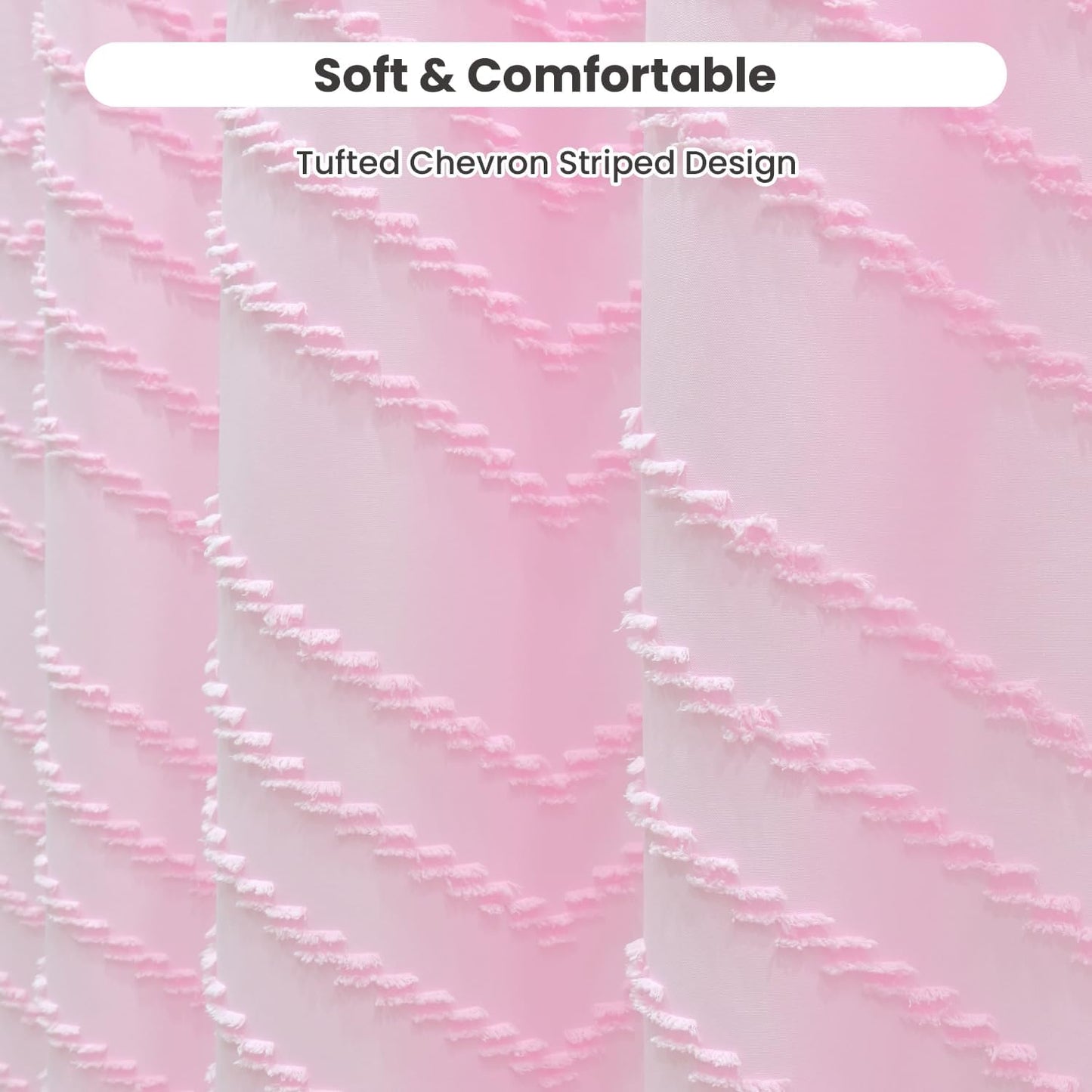 Inhousolu Boho Woven Fabric Shower Curtain, Tufted Textured Chevron Striped Tassel, Modern Farmhouse Minimalist Cloth, Water-Repellent Washable Bath Curtain for Bathroom Hotel, 72" W x 72" L, Pink