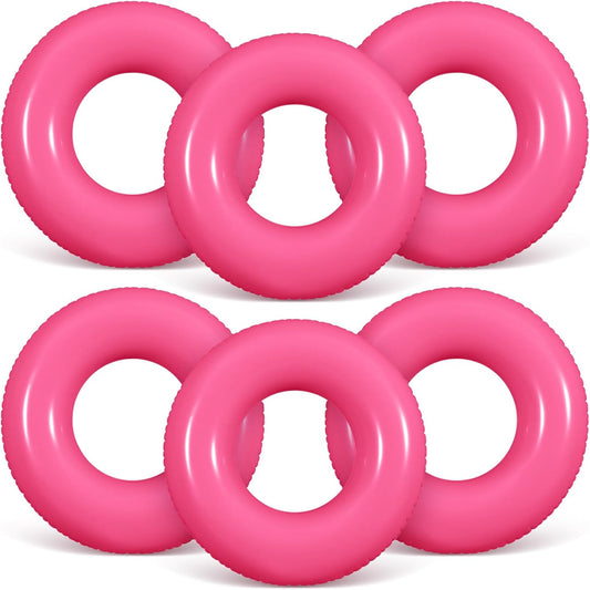 JellyArch 6 Pcs Inflatable Pool Floats 24 Inches Swim Tube Bulk Swimming Ring Pool Floaties for Beach Party Decorations Women and Men River Lake Summer Vacation Holiday (Rose Pink)