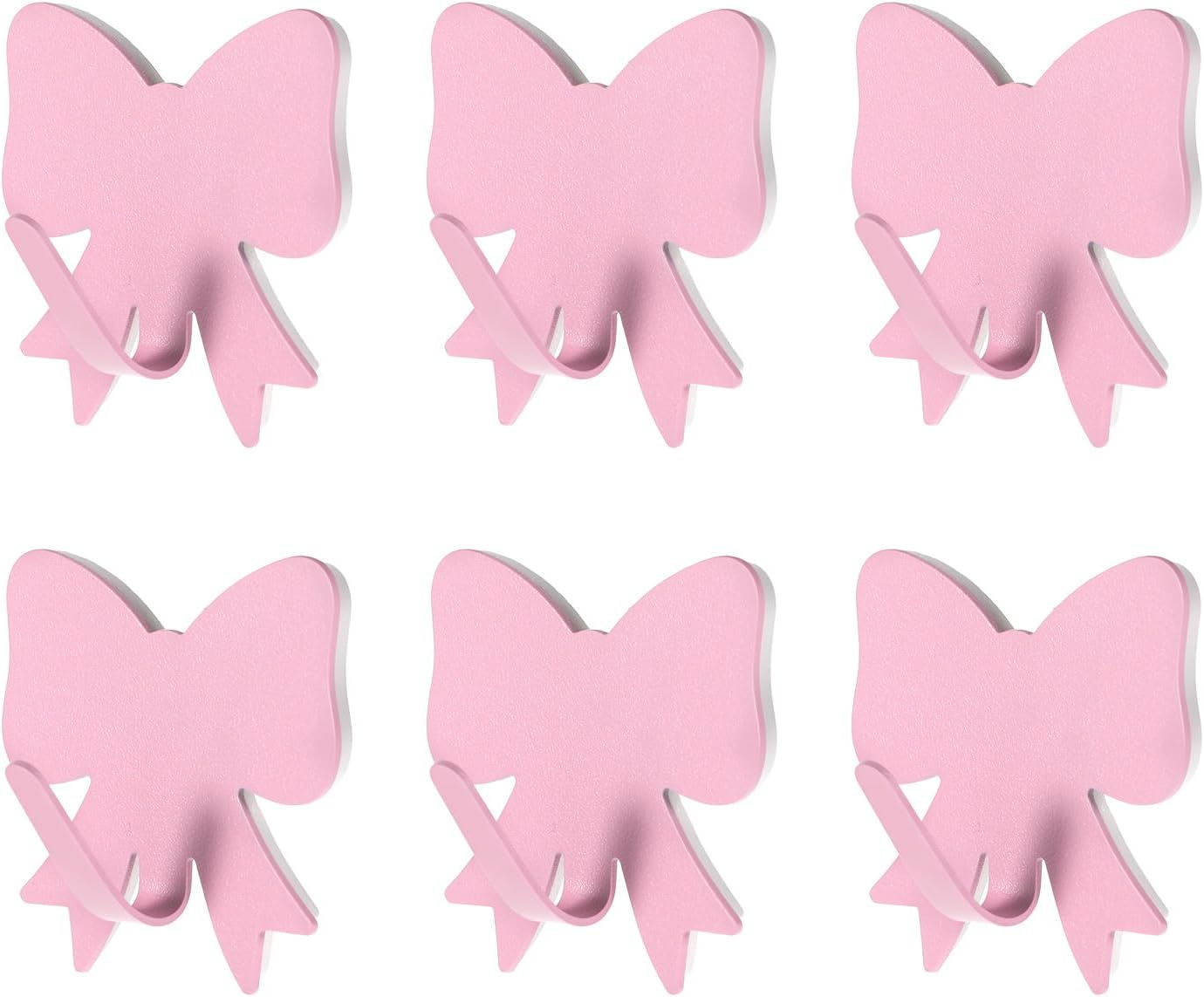 6 Pcs Pink Bow Wall Hooks Metal Strong Adhesive Door Hanger Hook | Cute Coat Hooks, Living Room Decor for Home Cabinet Kitchen Bathroom Office Decorative, Hanging Keys Bags Hats Towels Clothes