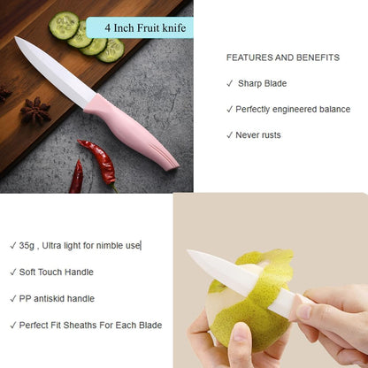 Zhiyun 3-Pieces Pink Ceramic Knives Set, 5-Inch for Vegetable and meet 4-Inch for Fruit 3-Inch for Peeling,Suitable for Beef Chicken Vegetable Fruit Butter and Bread (Pink)