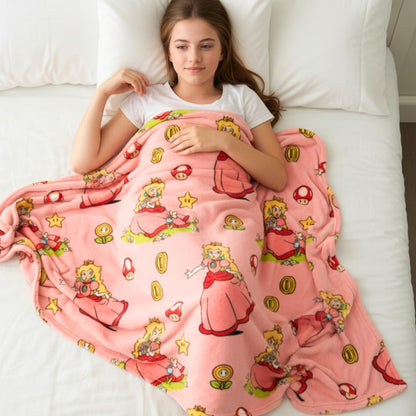 Nintendo Super Marios Bros. Gaming Princess Peach Girl Bedding Super Soft Silk Touch Throw, 46 in x 60 in, (Officially Licensed Product)
