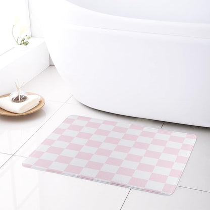 HVEST Pink Checkered Bath Mat for Bathroom, Modern Minimalist Plaid Pattern Non-Slip Bathroom Mat, Checkerboard Memory Foam Bath Rug, Shower Mats, Quick-Drying Toilet Rug, 23X15 Inches