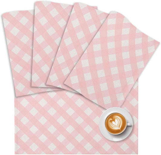 Placemat Set of 8 Minimalist Farmhouse Dining Table Placemats Classic Pink White Gingham Checkered Heat Resistant Washable Table Mats Non Slip Kitchen Placemats for Dining Room Home Decor