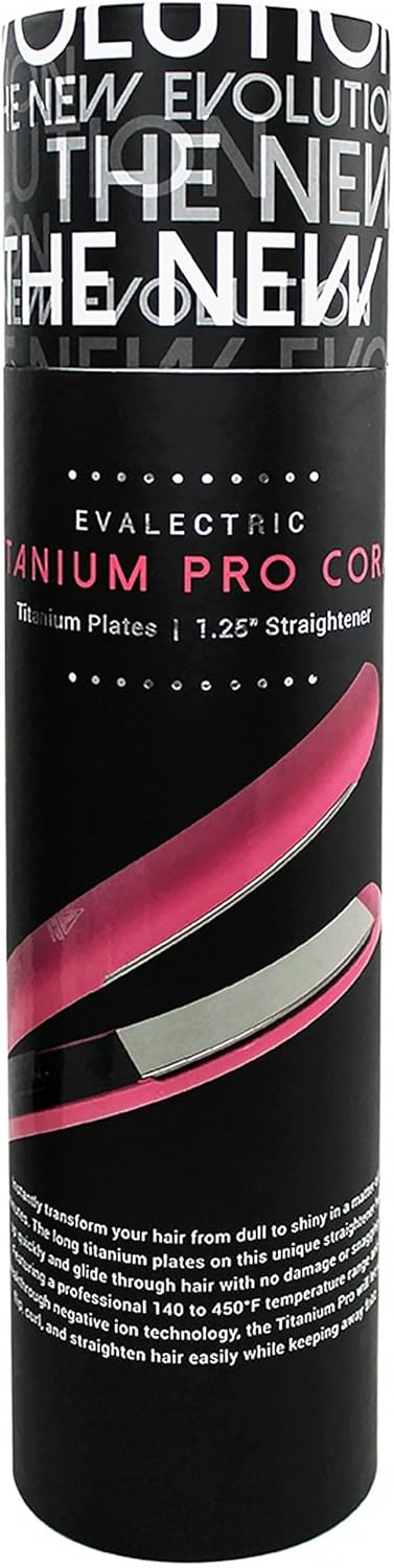 Evalectric Pro Titanium Flat Iron – 1.25” Titanium Hair Straightener with Floating Plates - Negative Ion Technology for Frizz-Free Shine - Dual Voltage - Travel Friendly - Pink