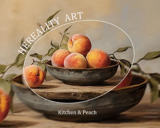 HEREALITY Kitchen Wall Art for Bathroom, Gold Framed Vintage Fruit Still Life Peach Art Paintings, Canvas Artwork for Farmhouse Dinning Living Room Cottage Core, Adult, Staff, Student, Small L10 x W8