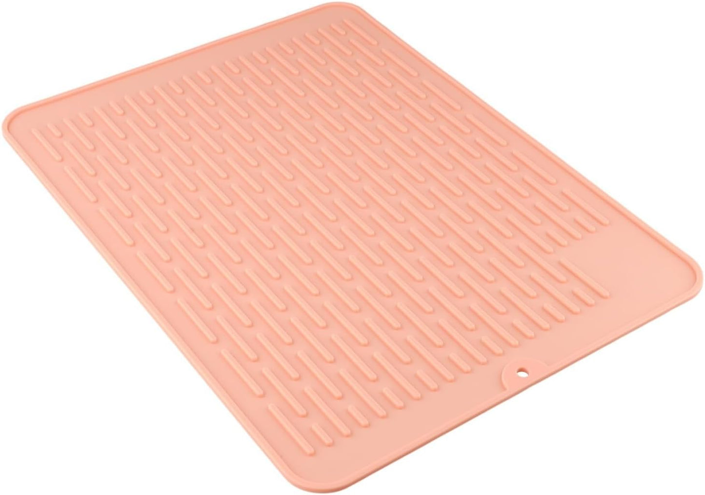 Silicone Dish Drying Mat for Kitchen Counter, Non-Slip Sink Liner with Raised Stripes, Heat Resistant & Easy to Clean, Large 15.75x11.81 Inch Draining Pad(Pink)