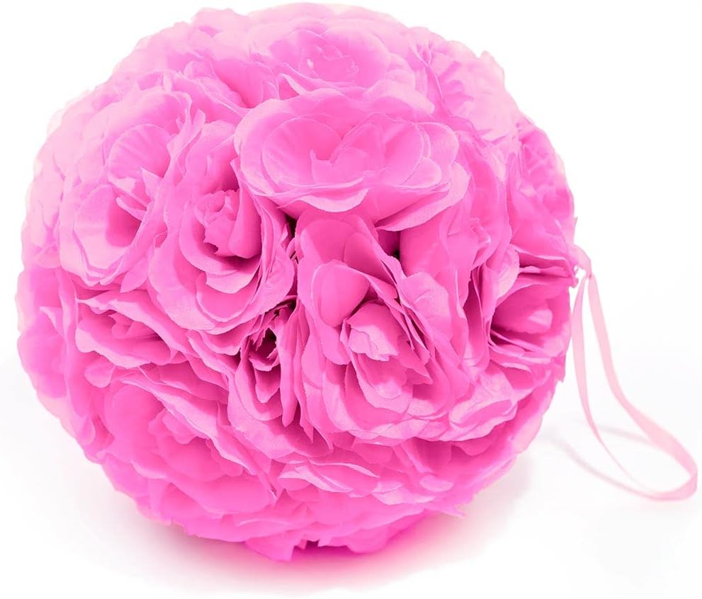 TCDesignerProducts Pink Silk Rose Kissing Ball, 12" Floral Hanging Decoration, Elegant Wedding Aisle Décor, Centerpiece Accent, Bridal & Baby Shower, Holiday & Home Display, Artificial Flower Ball