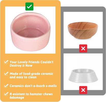 Tfwadmx 2 Pcs Hamster Food Bowl, Ceramic Pet Hamster Bowl Dwarf Hamster Food Bowl Feeder Hamster Water Rat Bowl Small Animal Food Dish for Golden Bears, Hedgehogs, Dutch Pigs, Parrots (Pink)