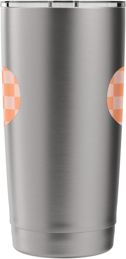 Cute Pastel Coral Peach Classic Checkered Pattern Minimalist Stainless Steel Insulated Tumbler