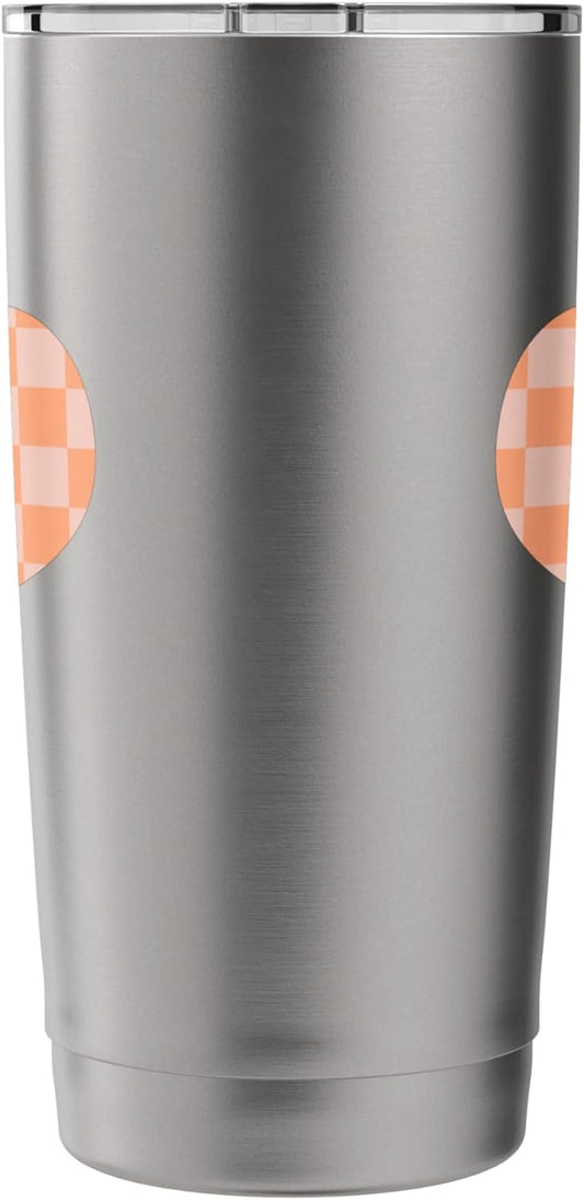 Cute Pastel Coral Peach Classic Checkered Pattern Minimalist Stainless Steel Insulated Tumbler