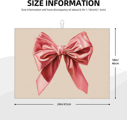 Watercolor Pink Velvet Bow On Light Beige Dish Drying Mat For Kitchen Counter, Drain Rack Mat Microfiber Quick Dry Dish Pad