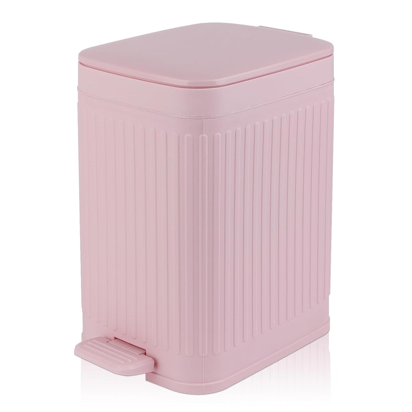 rejomiik Small Bathroom Trash Can with Lid Slim Soft Close Garbage Can Step Wastebasket Container Trash Bin for Office Bedroom Kitchen Living Room 1.9 Gallon Pink