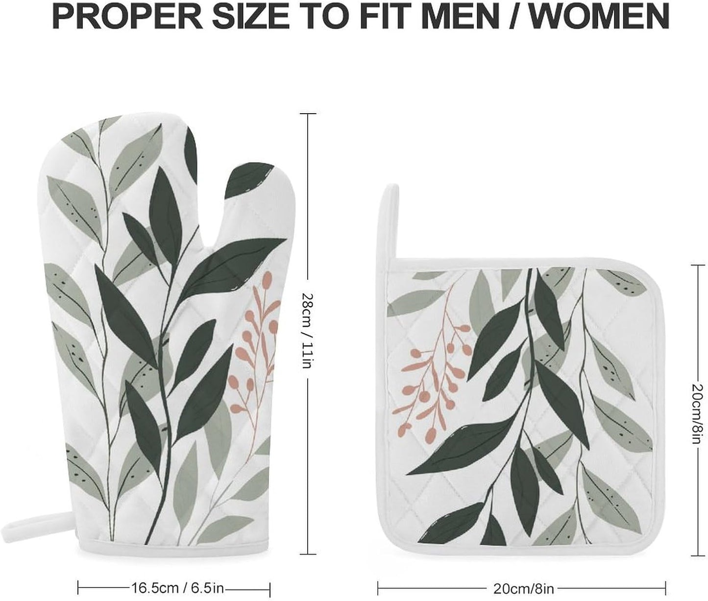 Sage Green and Blush Pink Oven Mitts and Pot Holders Minimalist Modern Boho Kitchen Cooking Gloves 2 Pcs Set Heat Resistant Pad for Baking BBQ Home Decor