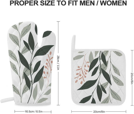 Sage Green and Blush Pink Oven Mitts and Pot Holders Minimalist Modern Boho Kitchen Cooking Gloves 2 Pcs Set Heat Resistant Pad for Baking BBQ Home Decor