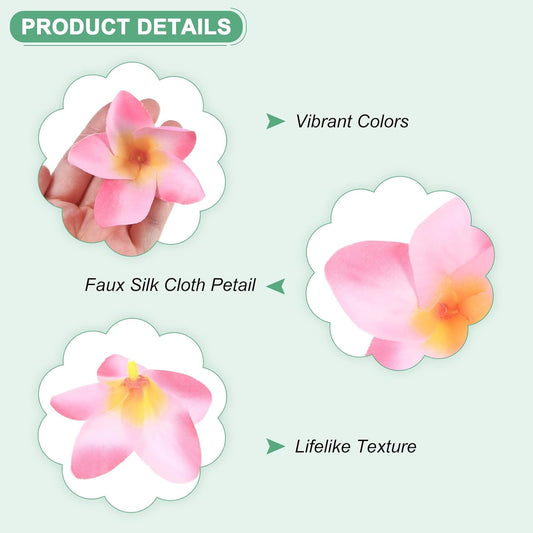 M METERXITY 20-Pack Artificial Plumeria Flowers, Fake Silk Heads Flower Hawaiian Plumeria Petal for DIY Crafts/Dress/Wedding/Party Decoration [Pink, 2.4"/ 6cm]