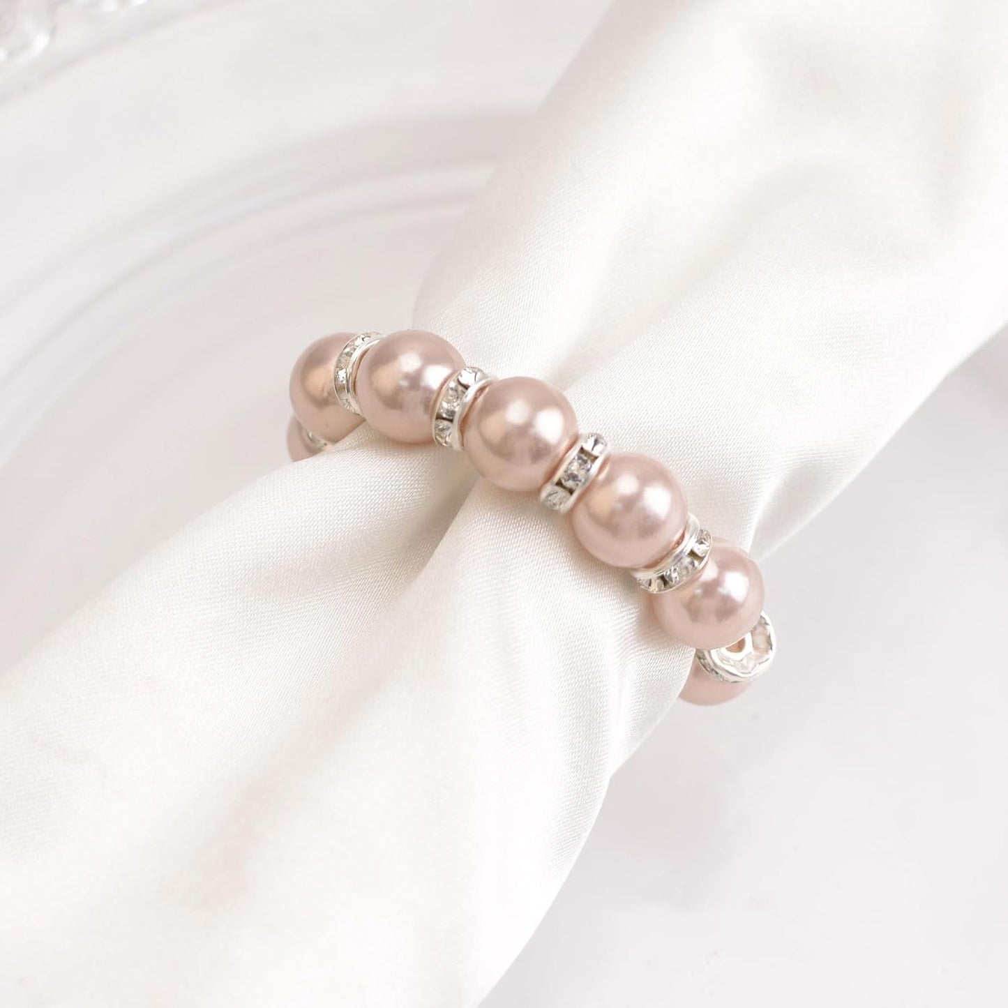24Pcs Pearl Rhinestone Napkin Rings, Pink Pearl Napkin Holders Buckles Napkin Rings for Wedding Party, Dinner, Table Decor, 2.5cm