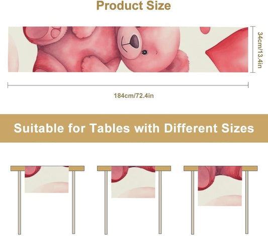 Table Runners 72 + Inches Long Farmhouse Peach Style Bear Printed Table Runner Boho Dining Table Runner for Party Wedding Birthday Table Decoration