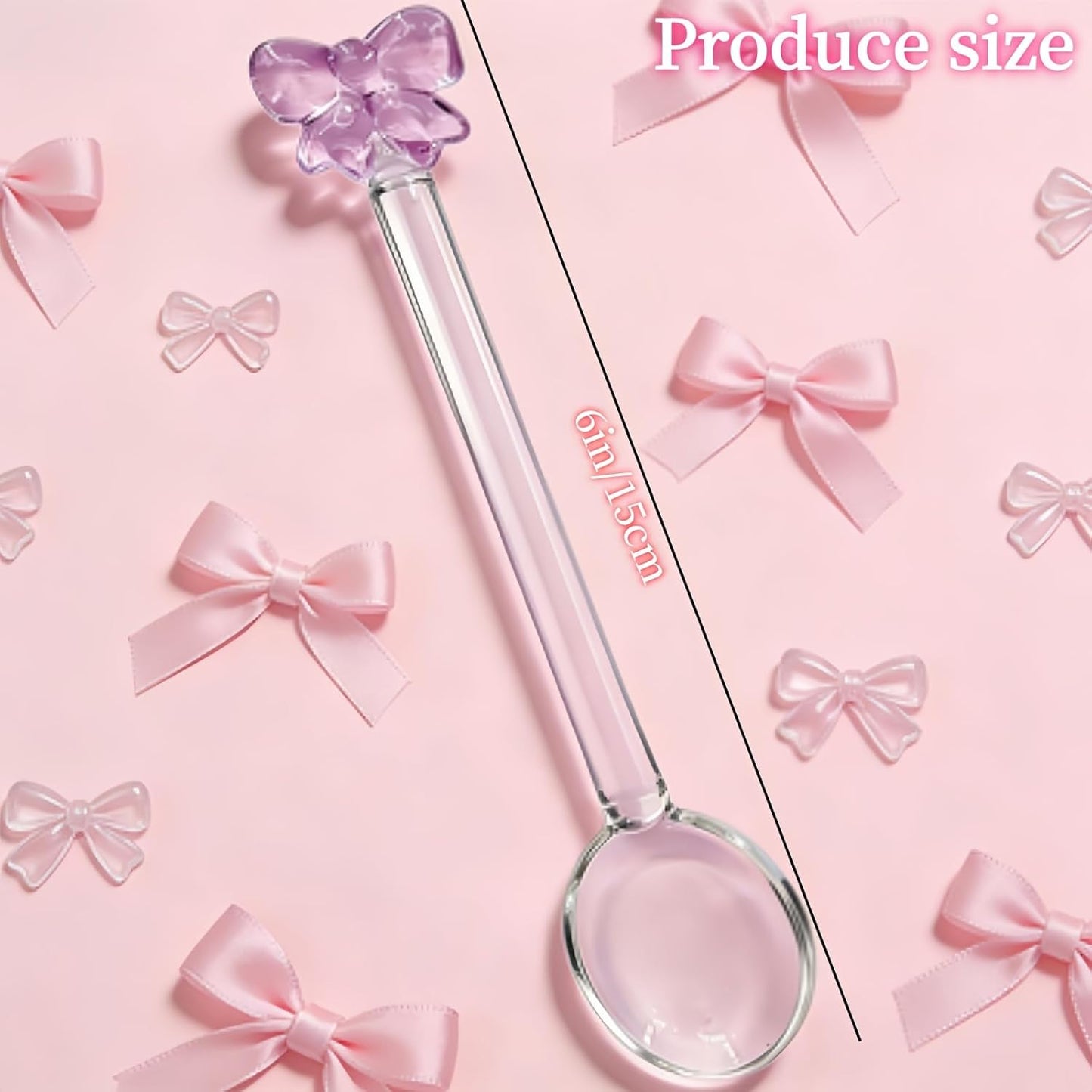 4 Pcs Reusable Pink Bow Glass Spoons Pink Coffee Spoon Dessert coffee stirrer spoon for Bridal engagement party, Wedding, Housewarming,Coquette Bow Party Bachelorette Decoration