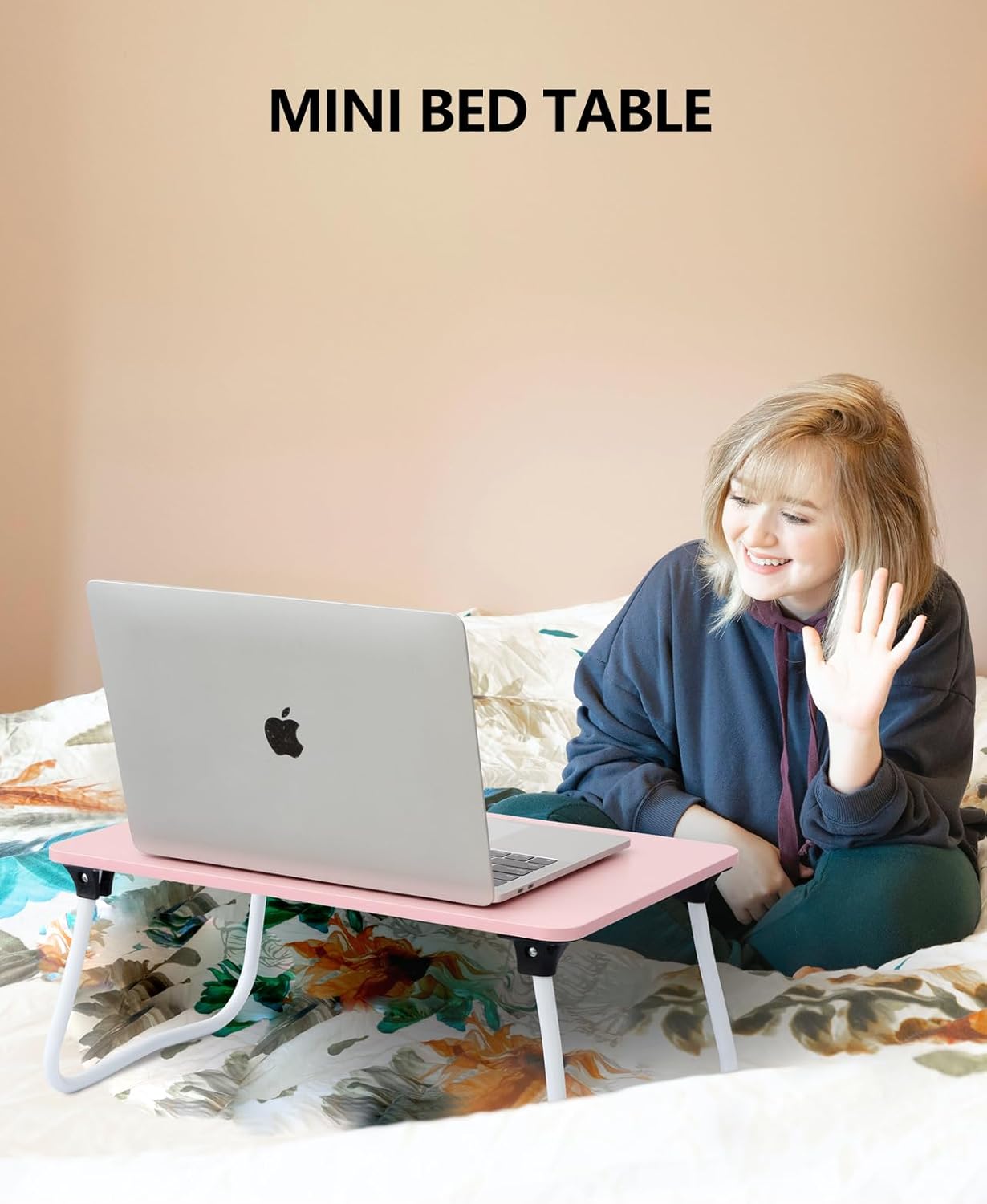 Portable Lap Desk Bed Desk Lap Table Bed Table, Laptop Stand Breakfast Serving Tray, Foldable & Lightweight Mini Table, Lap Tablet Desk for Sofa Couch Floor - - Pink