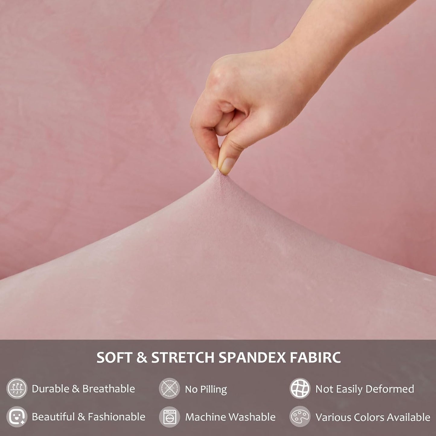 NICEEC Spandex Chair Covers for Dining Chairs Covers Set of 2 Removable Dining Room Chair Covers with Skirt Parson Chair Slipcovers Washable Chair Protector for Kitchen Wedding Banquet(Pink)