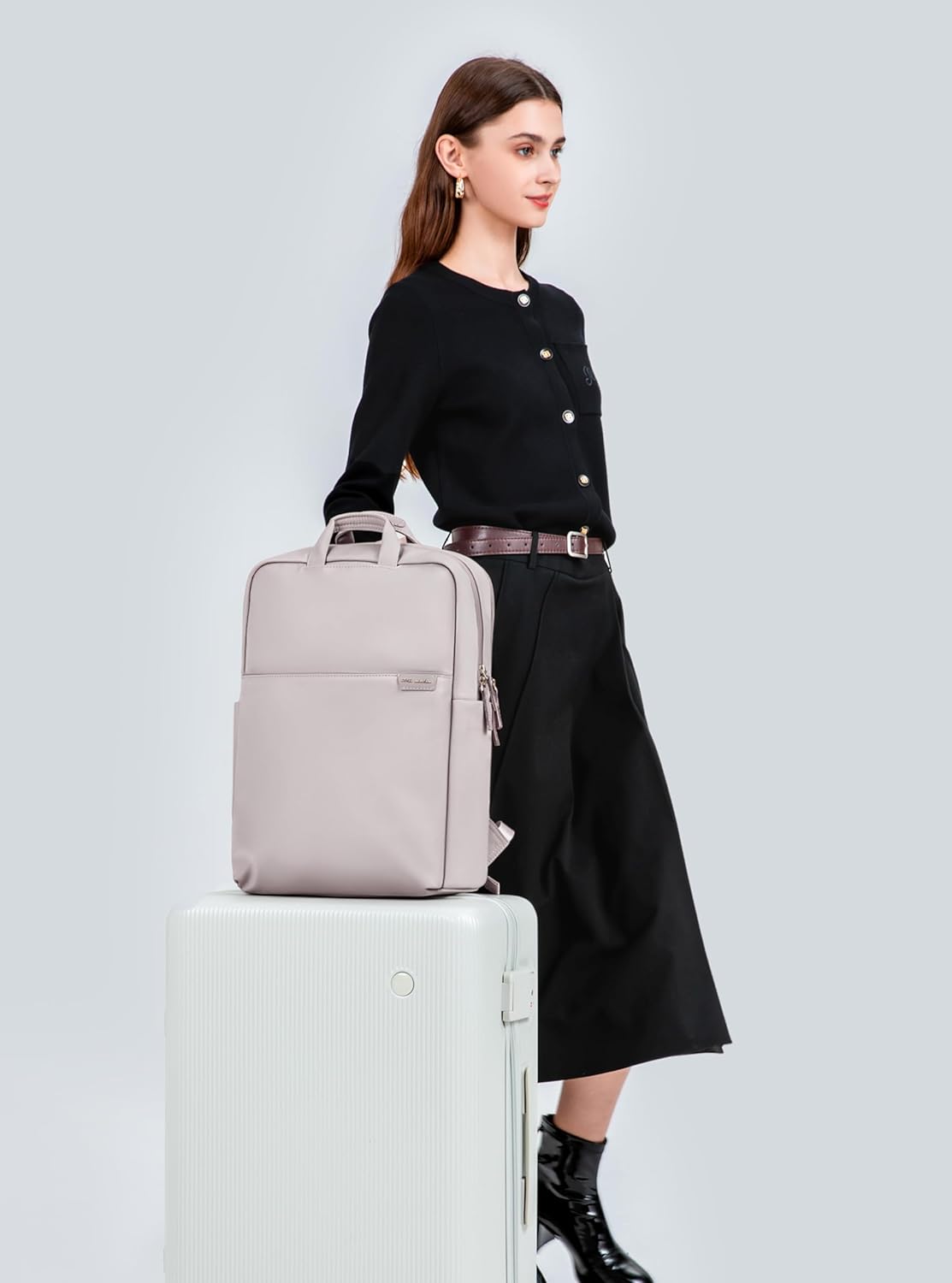 GOLF SUPAGS Travel Laptop Backpack for Women Anti Theft Slim Durable College Bookbag Business Computer Bag Fit 15.6Inch Notebook (Pinkish Grey, 15.6Inch)