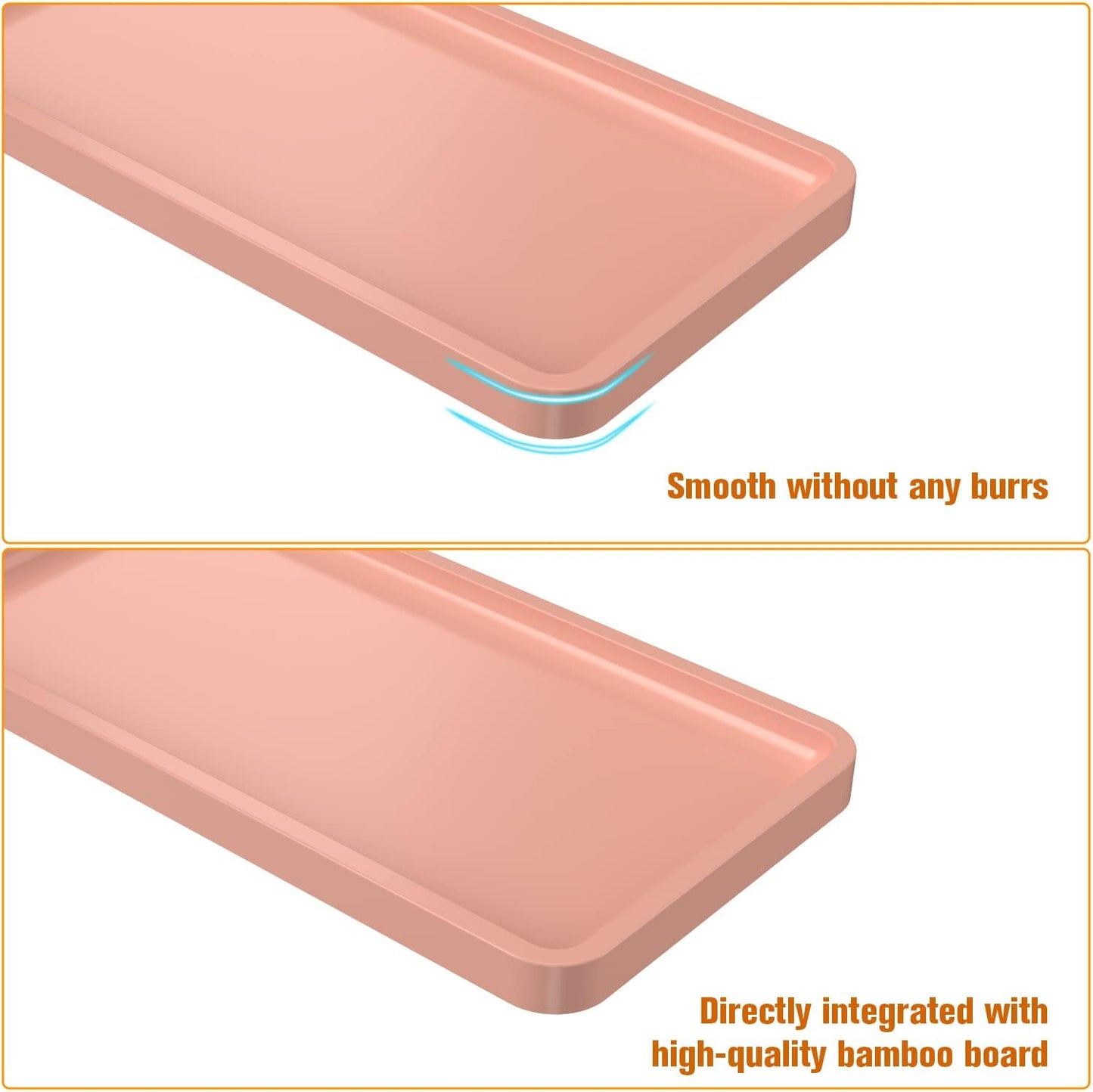 Bathroom Vanity Tray for Countertop - Bamboo Organizer Tray for Dresser Tops, Toilet, Perfume Small Decorative Tray Wood Tray for Home Decoration 11.81” L x 6.1” W x 0.79” H (Pink)