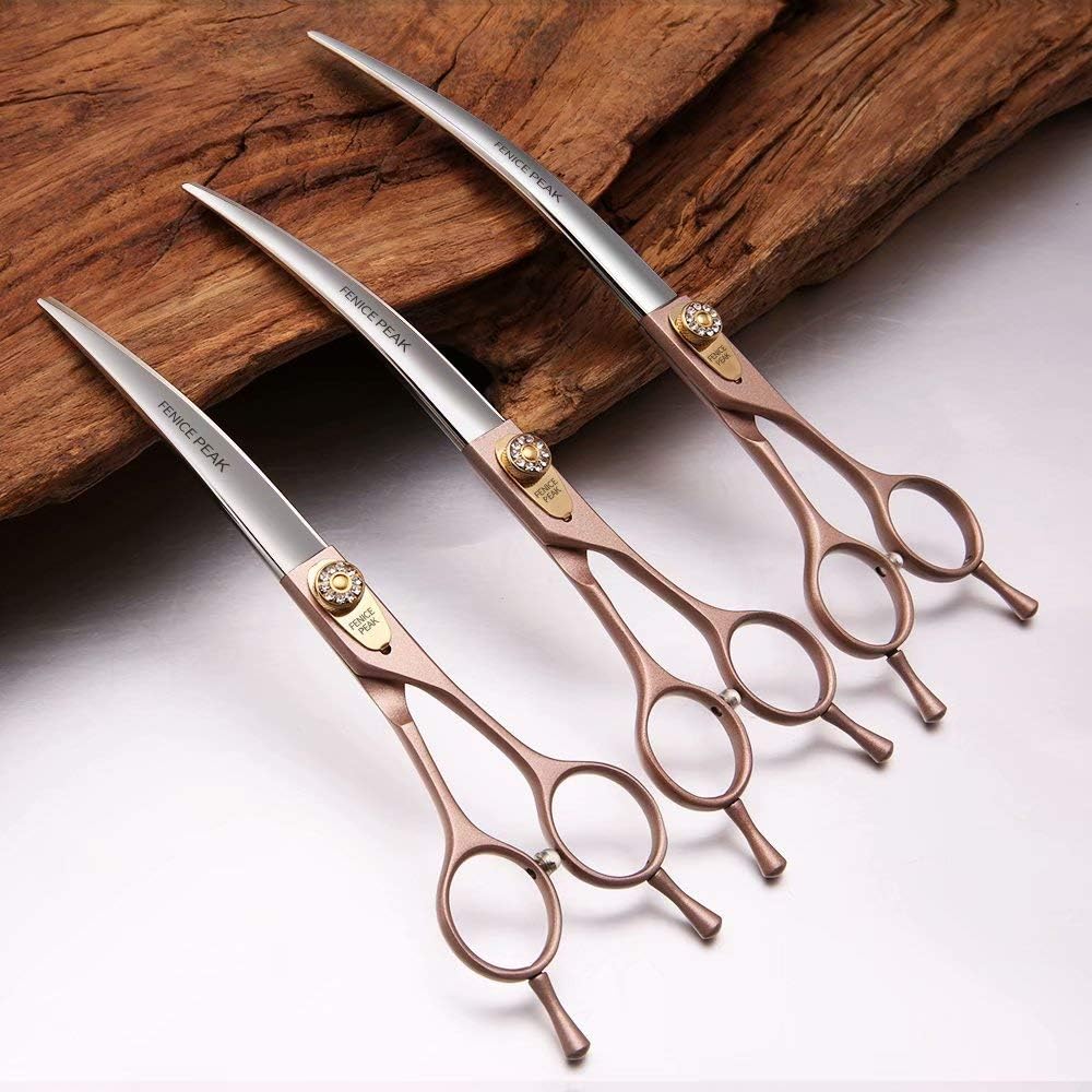 Professional Curved Dog Grooming Scissors 7'' Rose Gold 440C Stainless Steel Pet Cutting Shears Safety Trimming Shearing for Dogs Cats