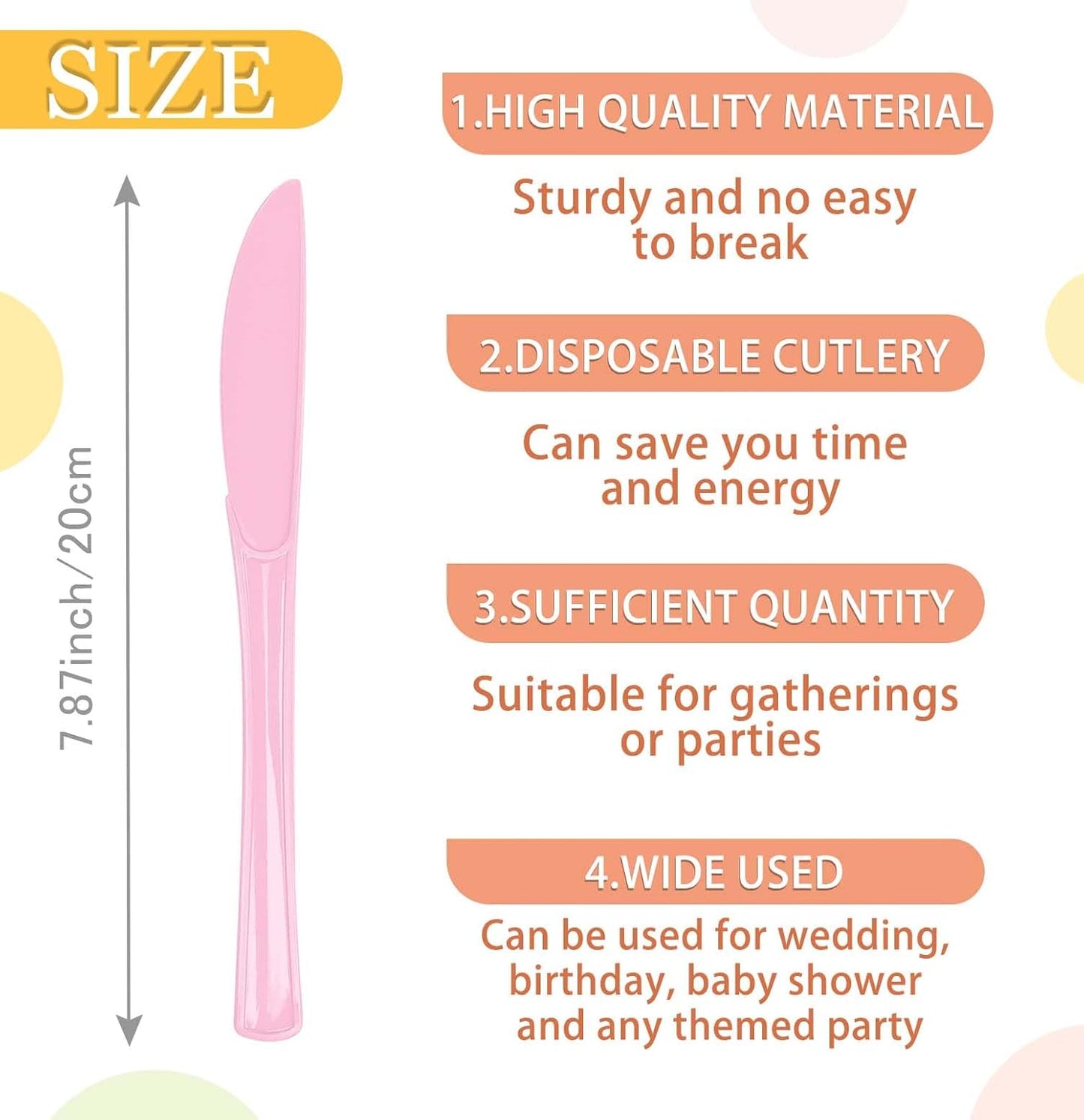 SietDESEO 25 PCS Light Pink Plastic Knives Disposable Utensils Heavy Duty Baby Pink Knives Disposable Cutlery for Birthday Wedding Baby Shower Bridal Shower Plastic Silverware