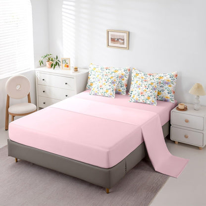 Erosebridal Floral 7 Piece Bedding Set Queen Peach Blossom Comforter Set with Sheets Colorful Flowers Hand Drawn Bed in a Bag Pink Black Botanical for Kids Girls Women