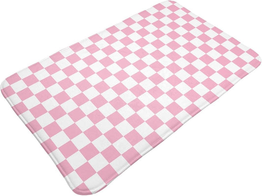 Bathroom Rugs Non Slip Washable 20 x 31.5 Inch - Pink Pastel Checkered Print Kitchen Mats for Floor, Area Rugs for Entryway Mats Indoor, Bathroom Laundry Room Door Rug with Rubber Backing