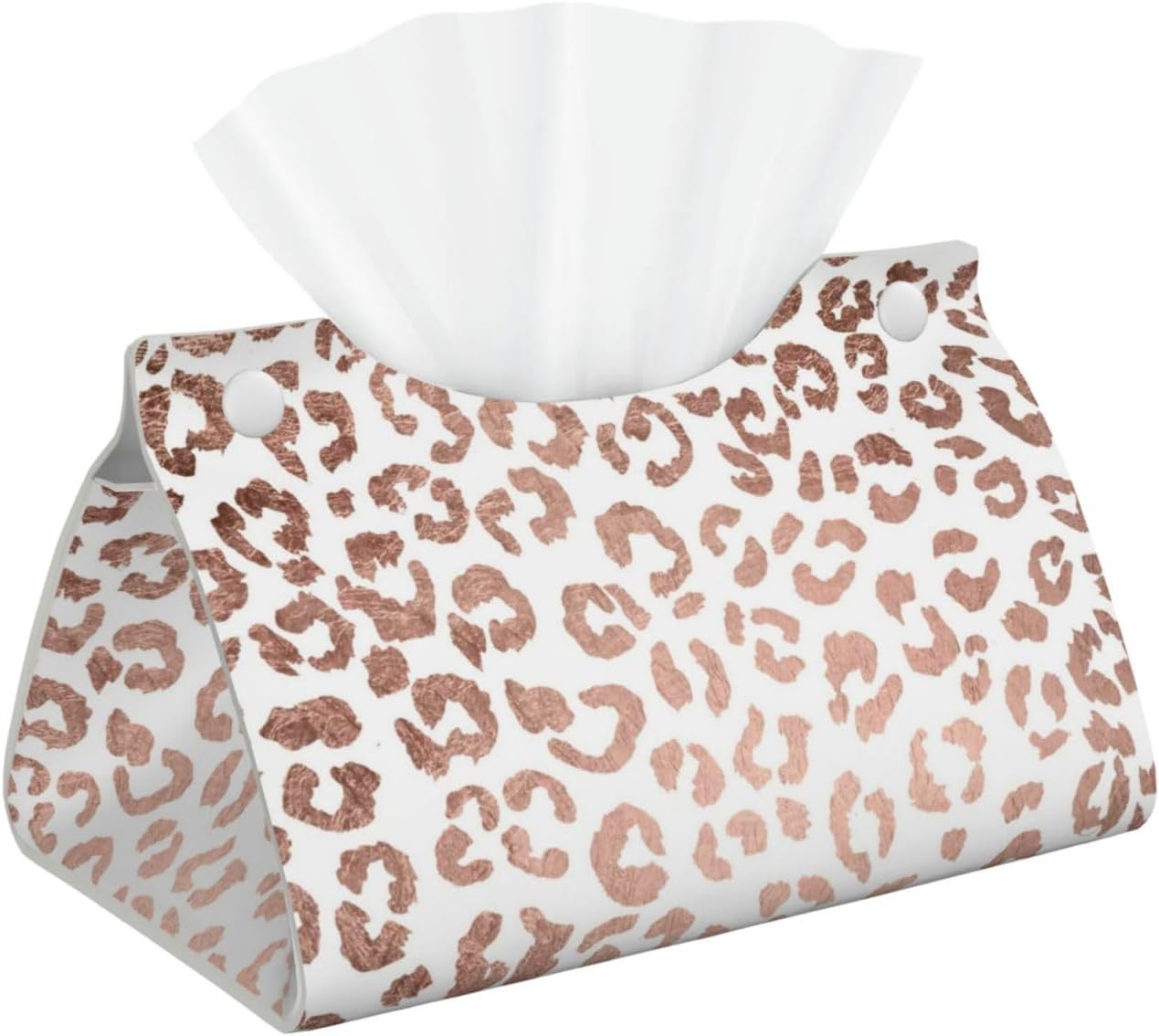 Stylish Hand Drawn Rose Gold Leopard Print Tissue Box Cover Rectangle PU Leather Facial Case Paper Holder Organizer for Decor Bathroom Vanity Countertop Bedroom Dresser Night Stand Desk Car Office