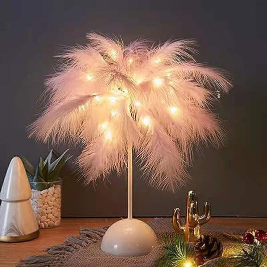 White/Pink Feather Lamp, Feather Table Lamp Bedroom Bedside Table Lamp Feather for LAMPSHADE Desk Lights for Teenage Home Bedroom Decor Fashion(Pink)