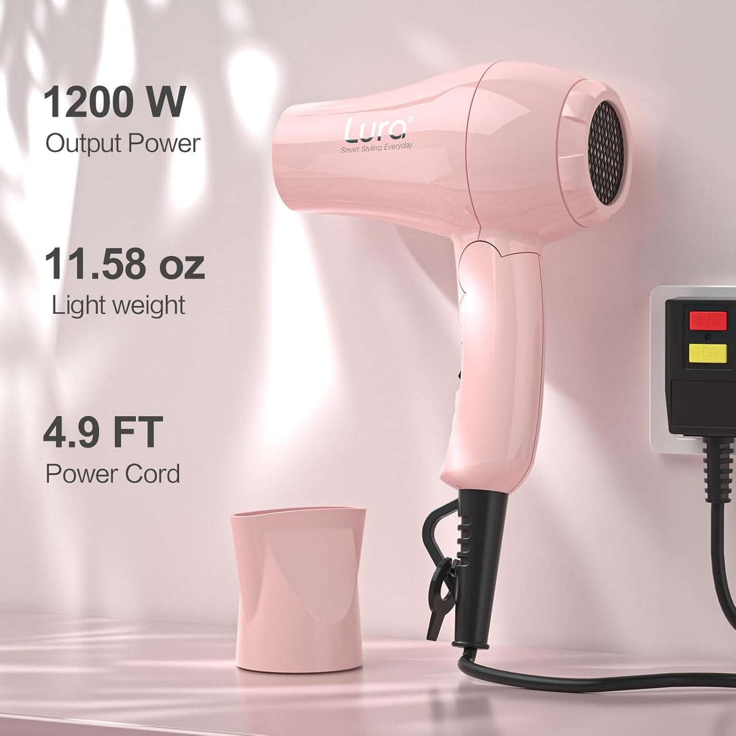 Foldable Travel Hair Dreyr Mini:Dual Voltage Small Lightweight Blow Dryer for International Travel,1200w Compact Hairdryer with Concentrator and Travel Bag(Light Pink)