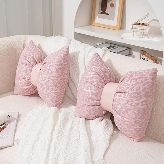 2Pcs Leopard Print Bow Pillows Elegant Coquette Throw Pillow Cheetah Bowknot Home Decor Stuffed Bow Lumbar Pillow for Bed Couch Living Room Decor