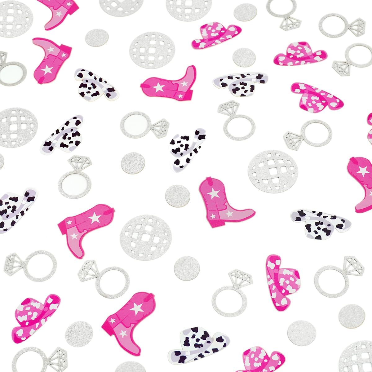 Cowgirl Disco Bachelorette Confetti Bachelorette Party Decorations, Glitter Disco Ball Ring and Pink Cowgirl Boot Hat Confetti for Bachelorette Bridal Shower Table Decor（100pcs）