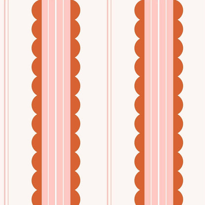 Boho Scallop Peel and Stick Wallpaper Red/Pink Striped Self Adhesive Wallpaper Removable Renter Friendly Contact Paper for Accent Walls Living Room Bedroom 17.7in x 9.8ft