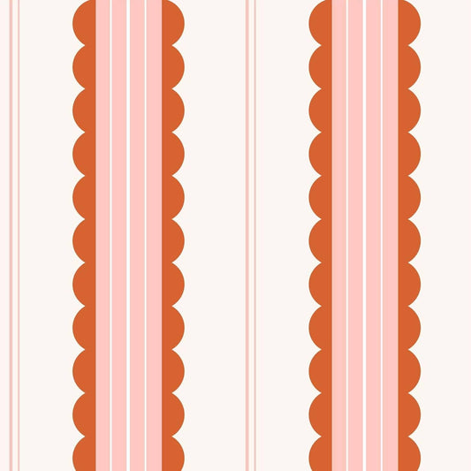 Boho Scallop Peel and Stick Wallpaper Red/Pink Striped Self Adhesive Wallpaper Removable Renter Friendly Contact Paper for Accent Walls Living Room Bedroom 17.7in x 9.8ft