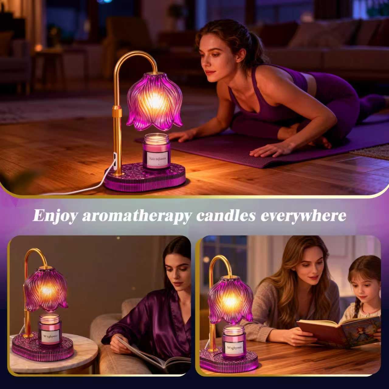Candle Warmer Lamp with Adjustable Height - Flameless 4-Level Dimmable Wax Warmer, Timer Function & Stylish Design in Multiple Colors (Pink)