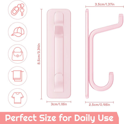 Wall Hooks for Coat and Towel: 13LB Strong Adhesive Door Hanger Stick on, Black 5 Pack (Pink)
