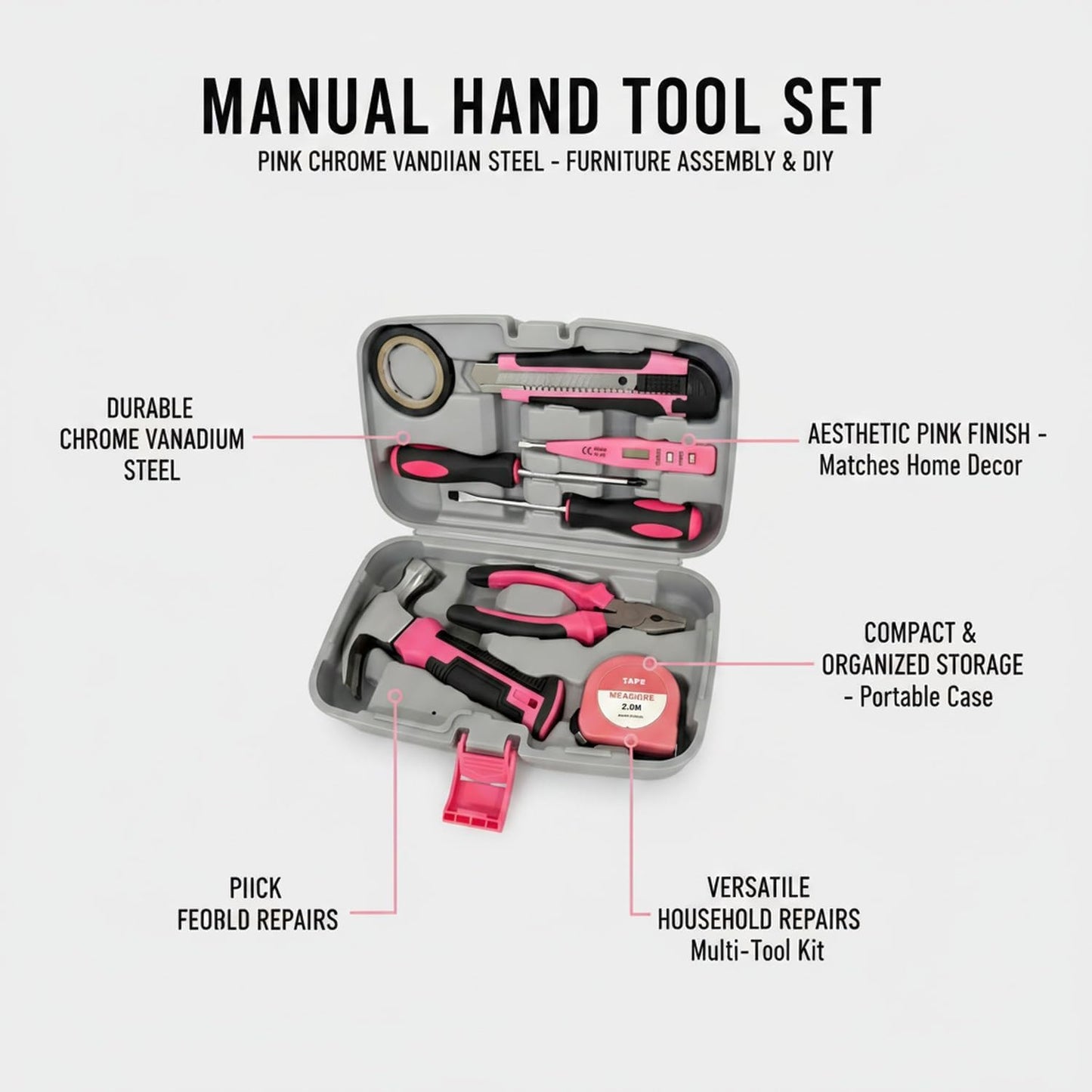 Manual Hand Tool Set Pink Chrome Vanadium Steel Household Furniture Assembly